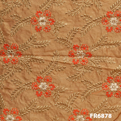 Zari Embroidered Raw Silk Fabric-FR6878