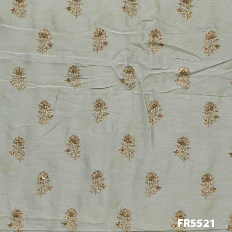 Embroidered Zari Chanderi Silk Fabric-FR5521