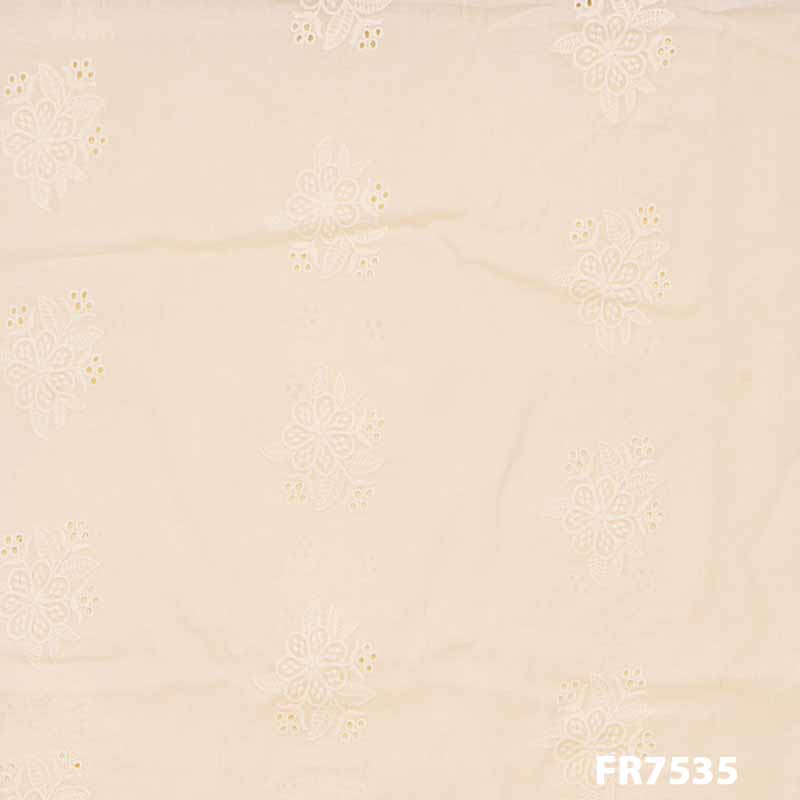 Embroidered Cut Work Cotton Fabric-FR7535