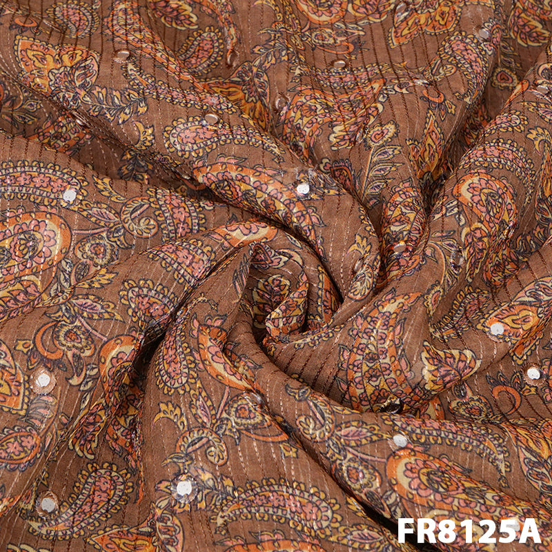 Embroidered Faux Mirror Georgette fabric-FR8125