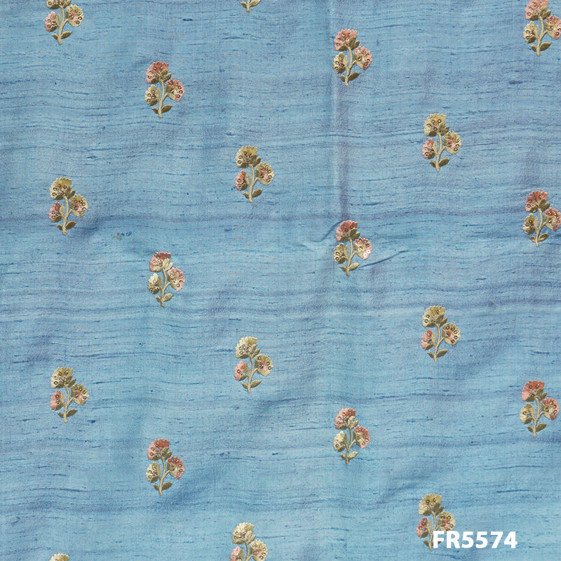 Embroidered Dupion Silk Fabric-FR5574
