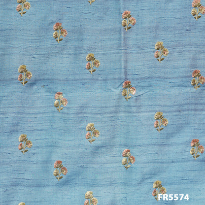 Embroidered Dupion Silk Fabric-FR5574