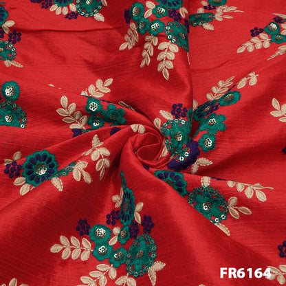 Embroidered Sequins Dupion Silk Fabric-Fr6164