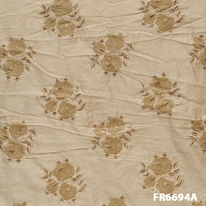 Embroidered Zari Raw Silk Fabric-Fr6694