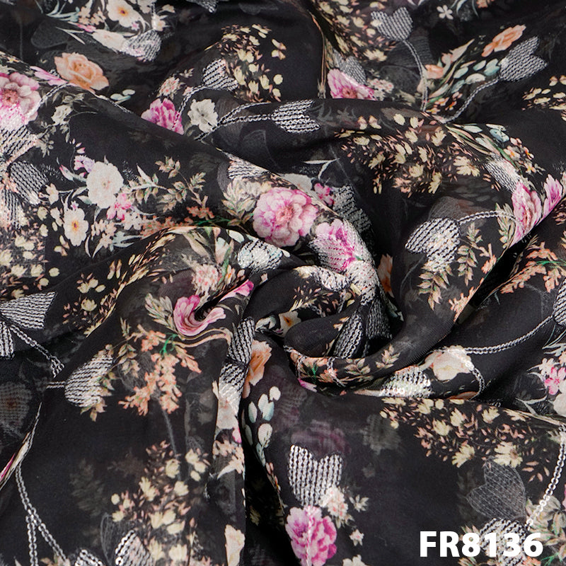 Embroidered Sequins Printed Organza