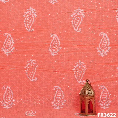 Printed Embroidered Georgette Fabric-FR3622