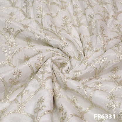 Embroidered Zari Crepe Fabric-FR6361