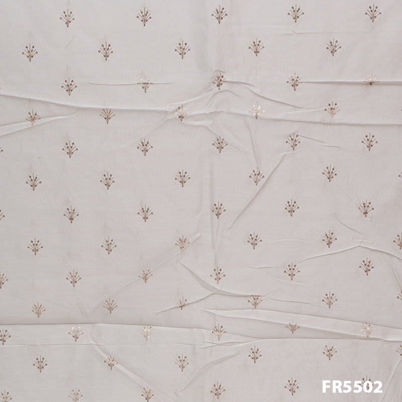 Dyeable Embroidered Zari Sequins Chanderi Fabric-FR5502