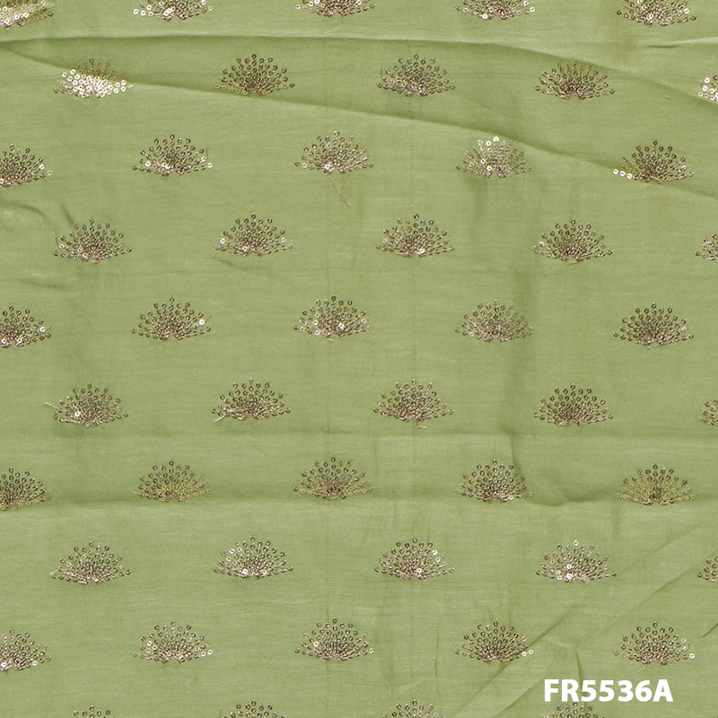 Embroidered Zari Sequins Chanderi Silk Fabric-FR5536