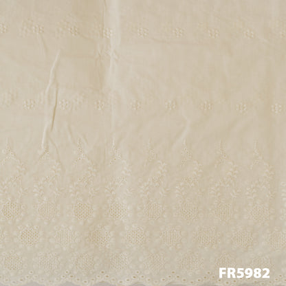 Embroidered Cotton With Cut Work Border Fabric-FR5982