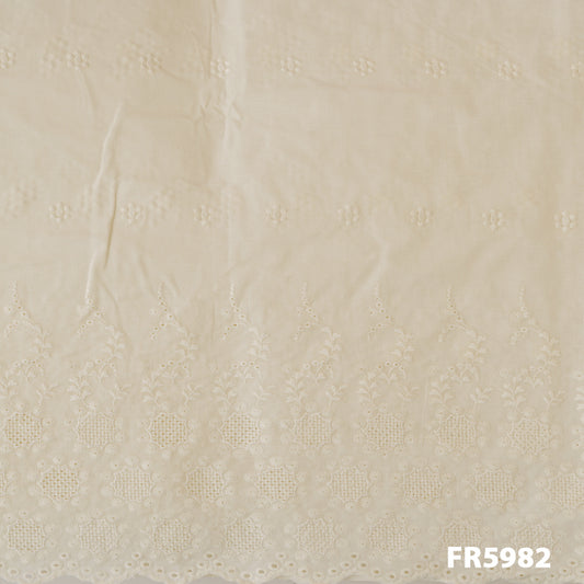 Embroidered Cotton With Cut Work Border Fabric-FR5982
