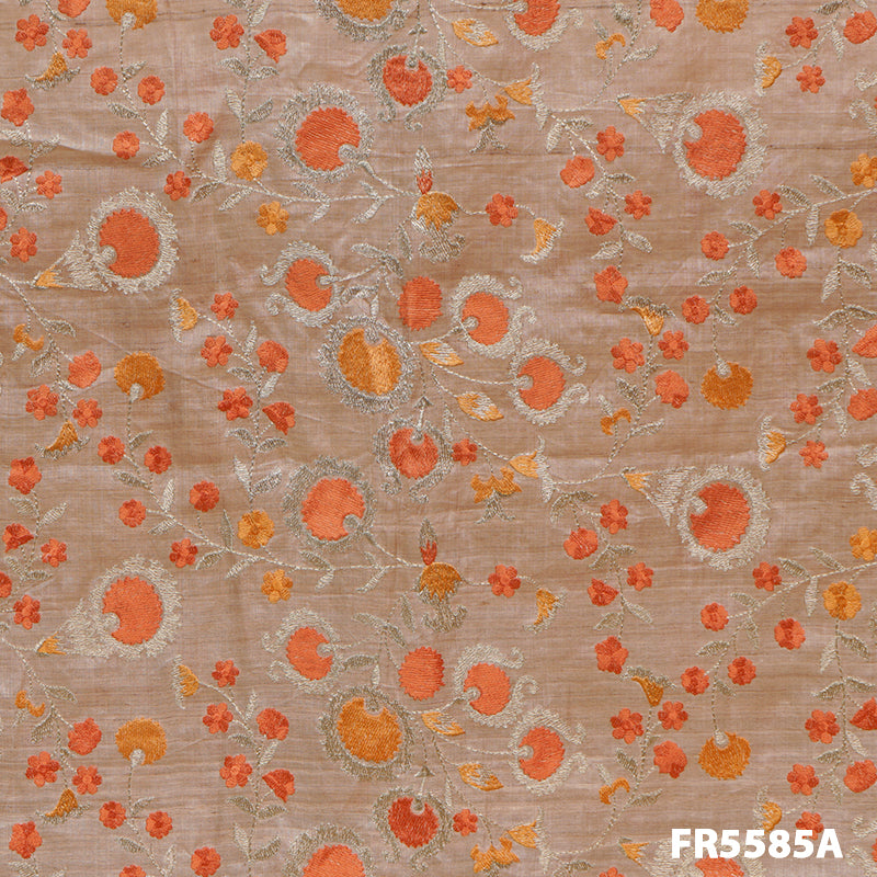 Embroidered Zari Silk Fabric-FR5585