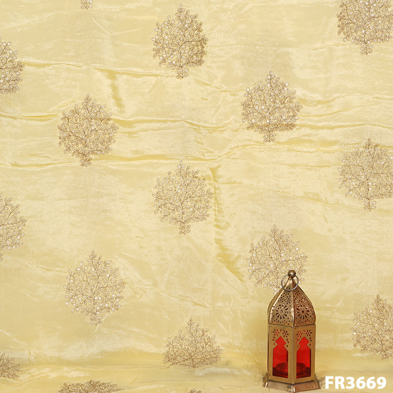 Zari Embroidered Chinnon Chiffon Fabric-FR3669