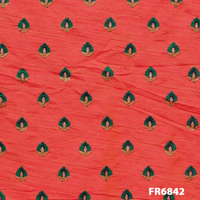 Embroidered Dupion Silk Fabric FR6842