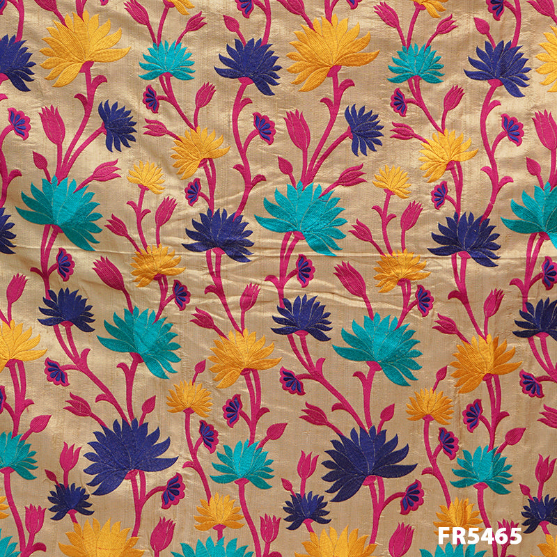 Embroidered Dupion Silk Fabric-FR5465