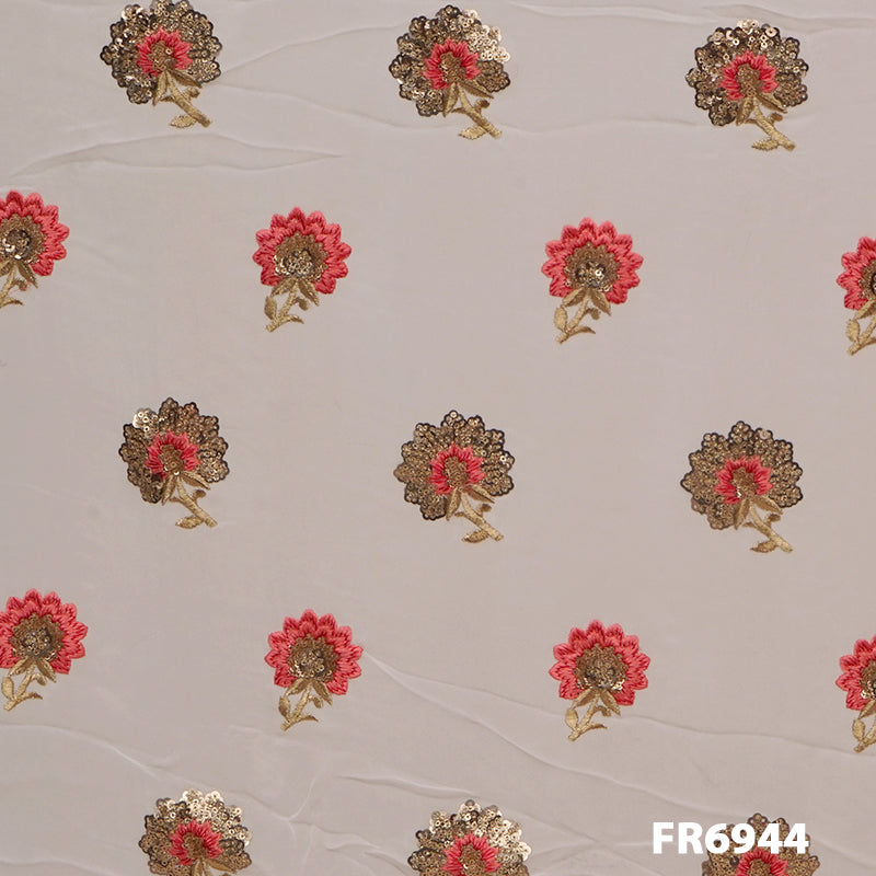 Dyeable Embroidered Sequins Georgette Fabric-FR6944