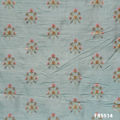 Embroidered Sequins Dupion Silk Fabric-FR5514