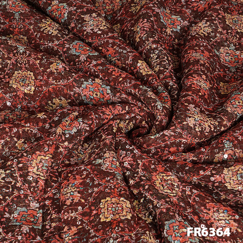 Embroidered Sequins Printed Georgette Fabric-FR6364