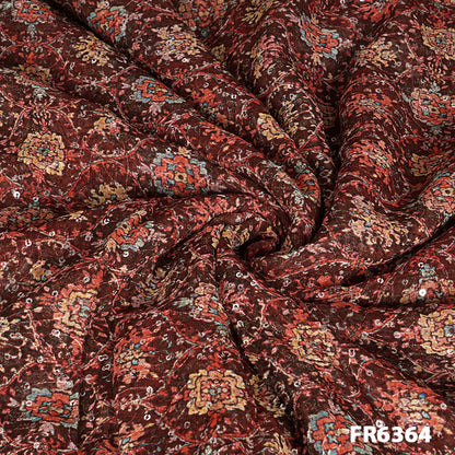 Embroidered Sequins Printed Georgette Fabric-FR6364