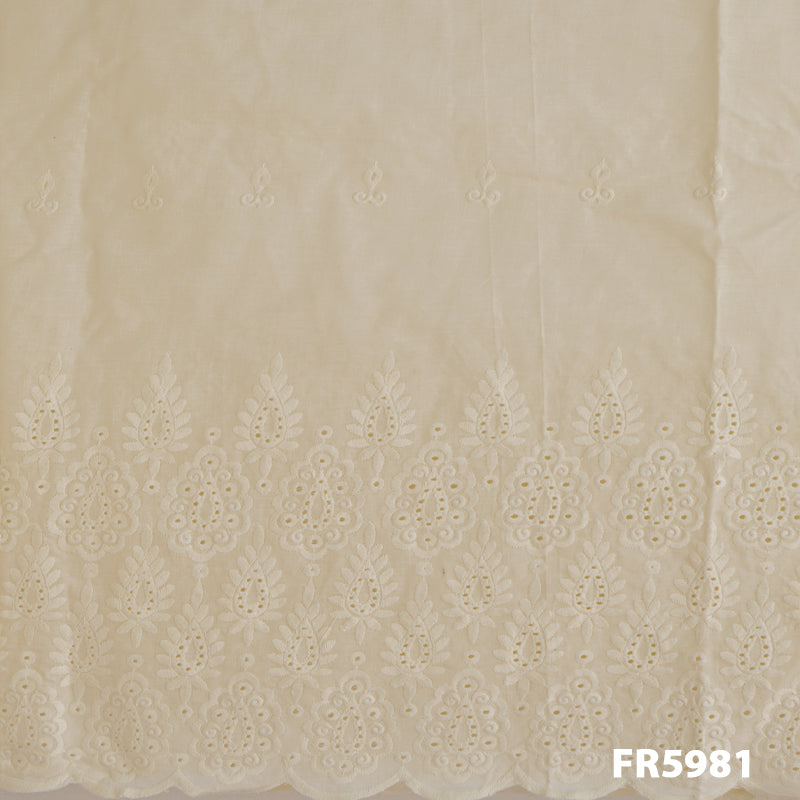 Embroidered Cotton With Cut Work Border Fabric-FR5981