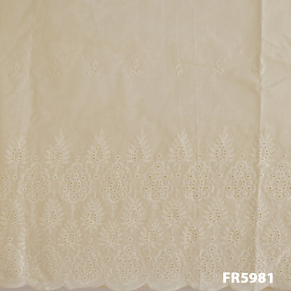 Embroidered Cotton With Cut Work Border Fabric-FR5981