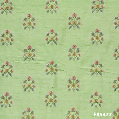 Embroidered Pure Dupion Silk Fabric-FR5477
