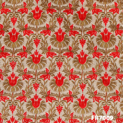 Embroidered Zari Dupion Silk Fabric FR7009