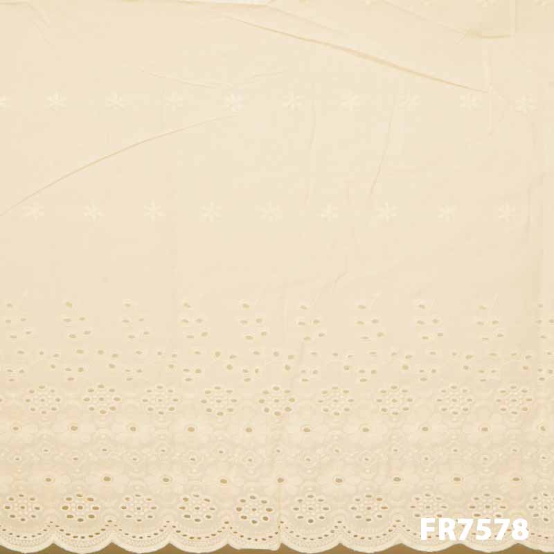 Embroidered Cut Work Cotton Fabric-Fr7578