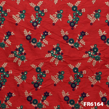 Embroidered Sequins Dupion Silk Fabric-Fr6164