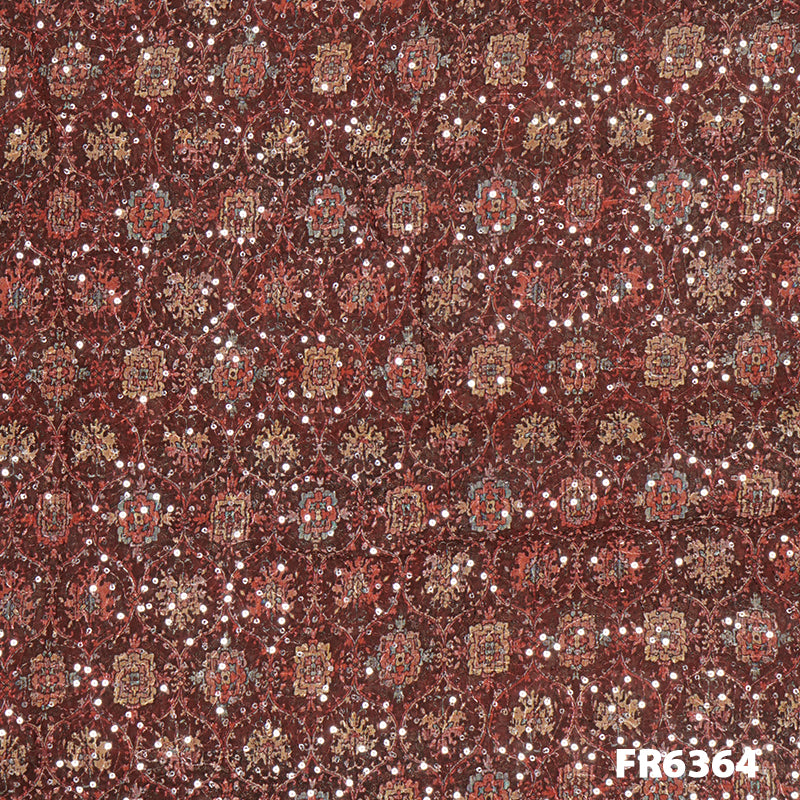 Embroidered Sequins Printed Georgette Fabric-FR6364