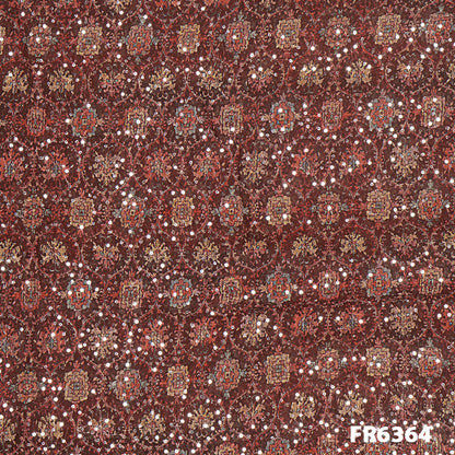Embroidered Sequins Printed Georgette Fabric-FR6364