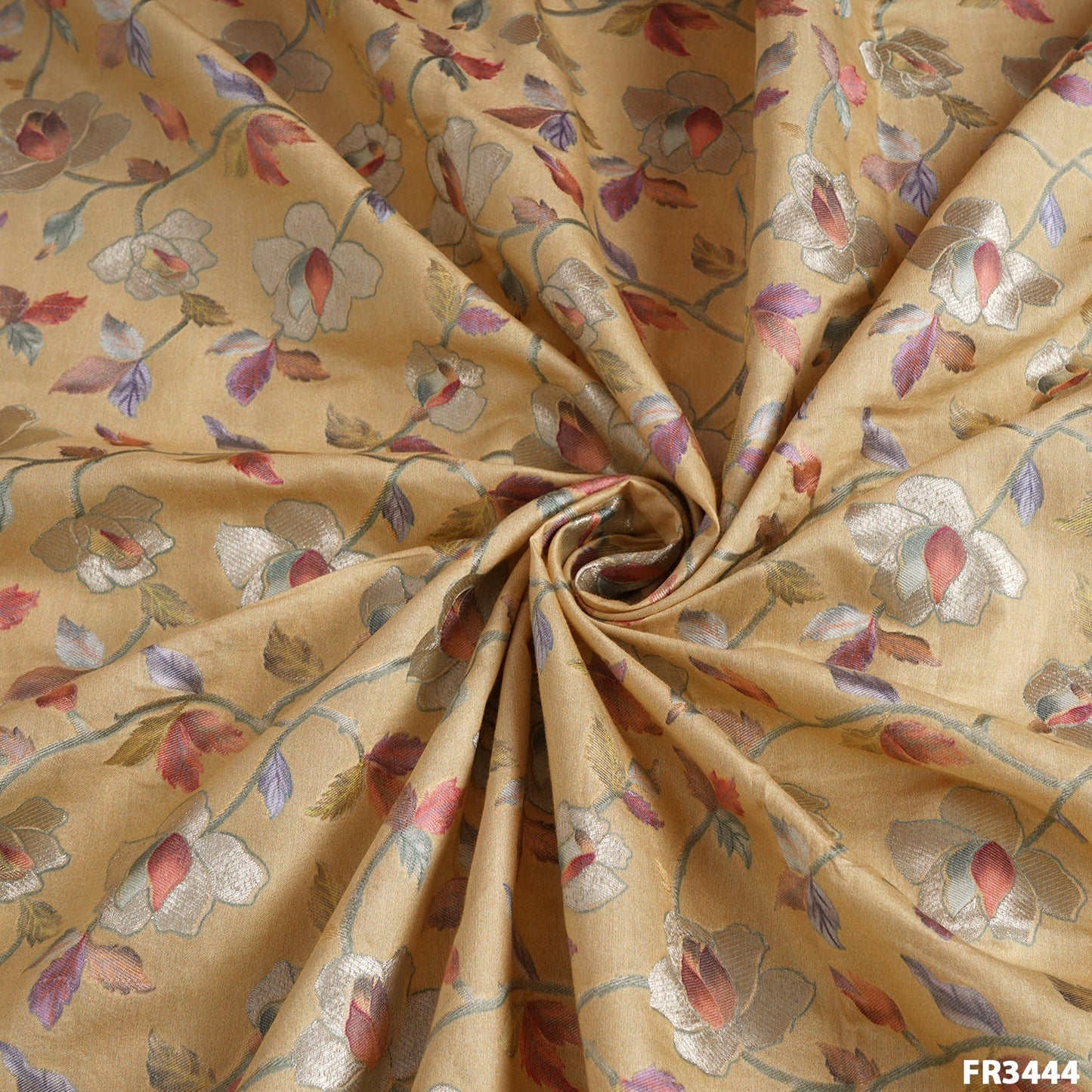 Zari Position Print Pure Silk Chanderi Brocade Fabric-FR3444