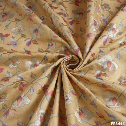 Zari Position Print Pure Silk Chanderi Brocade Fabric-FR3444