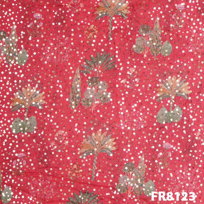 Sequins Printed Georgette Fabric-FR8123