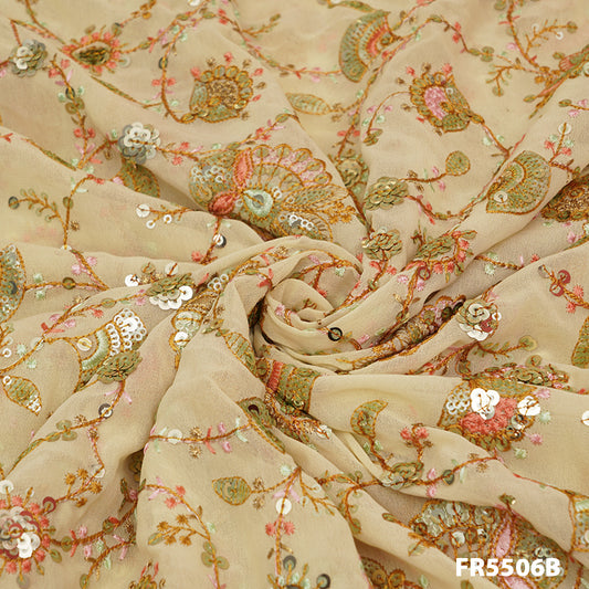 Embroidered Sequins Georgette Fabric-FR5506