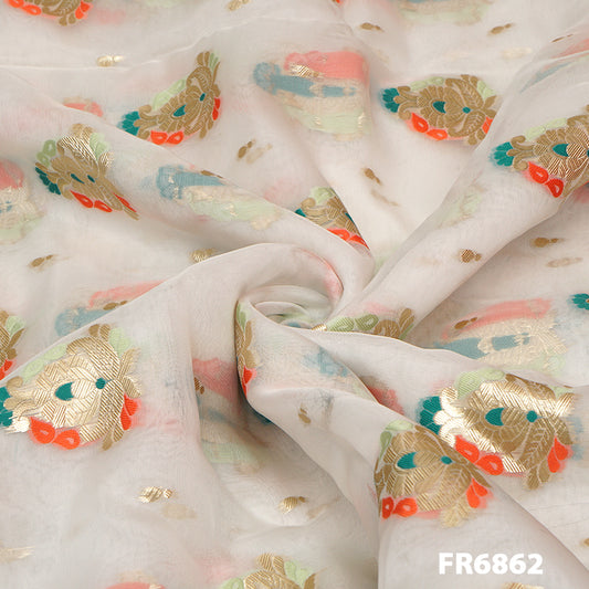 Dyeable Zari Embroidered Organza Fabric-Fr6862