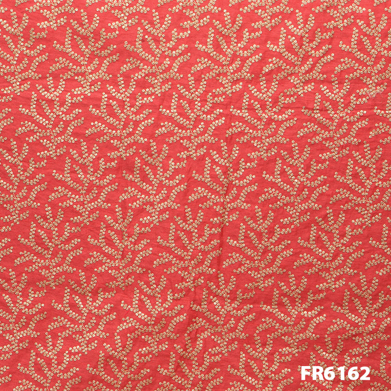 Embroidered Sequins Dupion Silk Fabric-FR6162