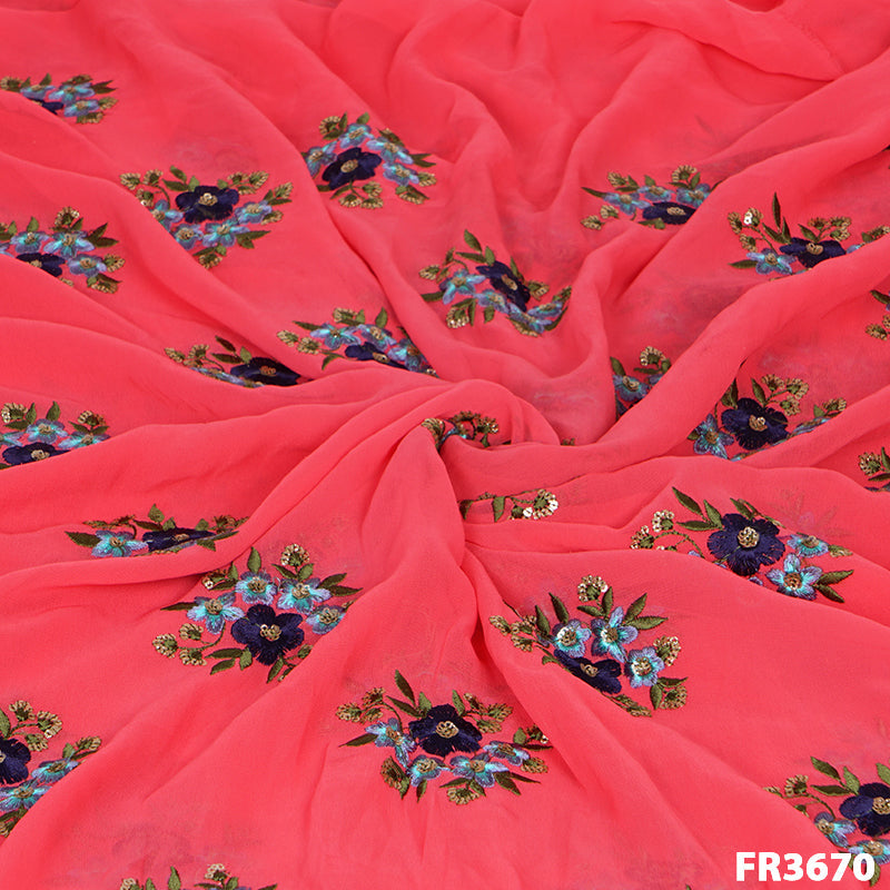 Embroidered Georgette Fabric-FR3670