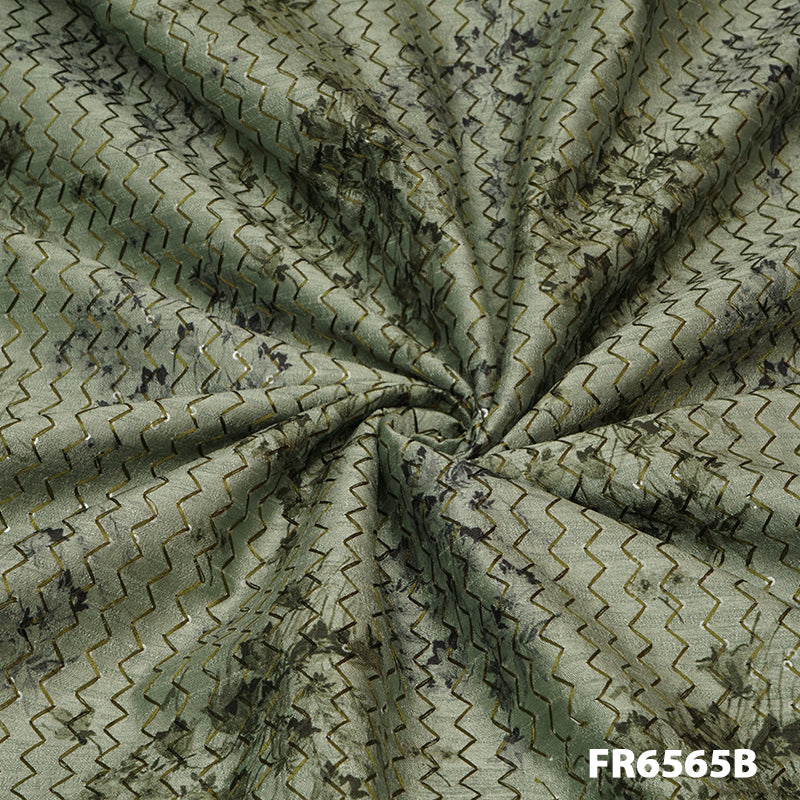 Printed Embroidered Sequins Raw Silk Fabric 6565