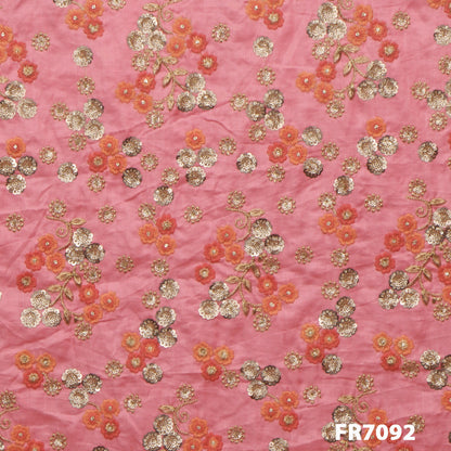 Zari Embroidered Sequins Linen Silk Fabric-FR7092
