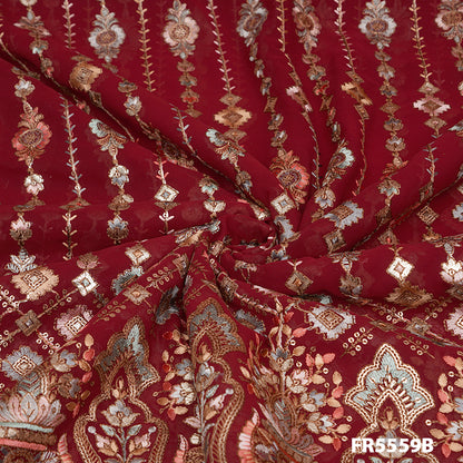 Embroidered Sequins Georgette Fabric-FR5559