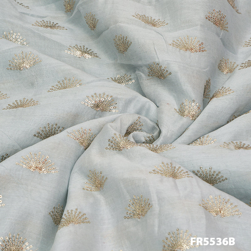 Embroidered Zari Sequins Chanderi Silk Fabric-FR5536
