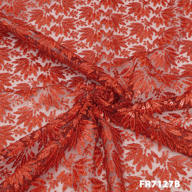 Embroidered Sequins Net Fabric-FR7127