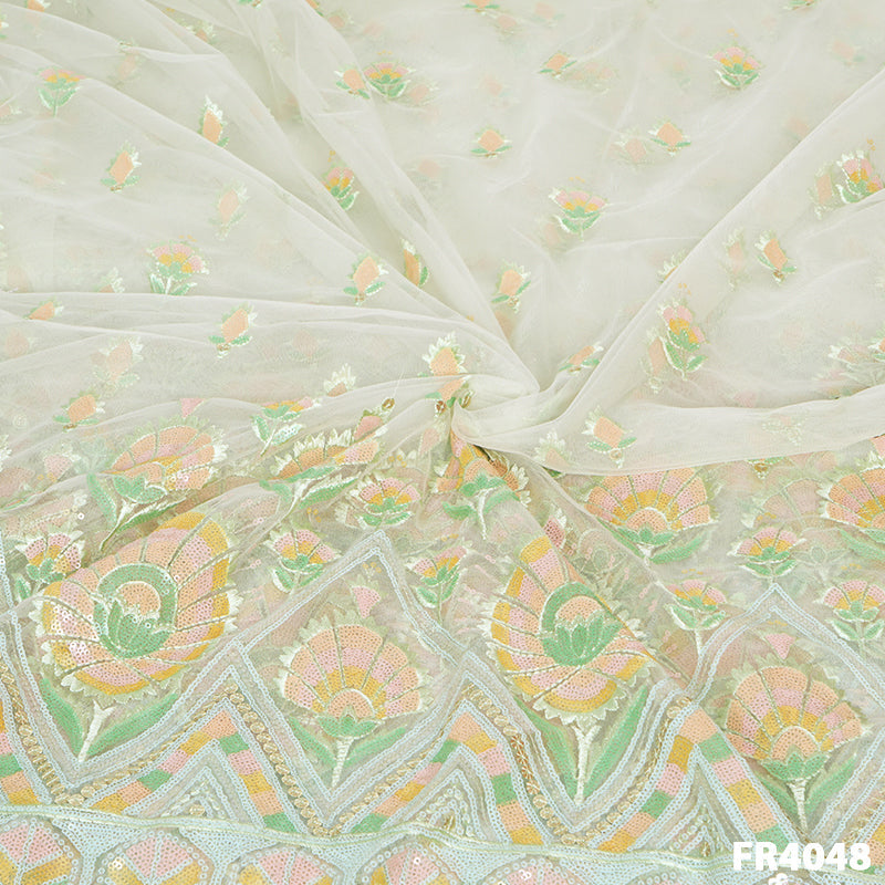 Embroidered Sequins Net Fabric-FR4048