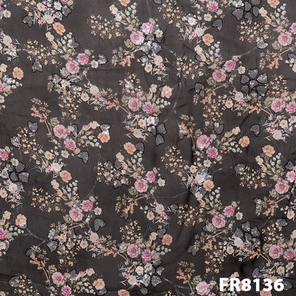 Embroidered Sequins Printed Organza