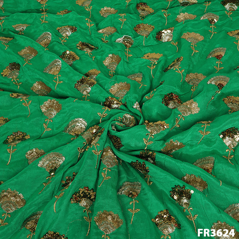 Printed Embroidered Sequins Chinnon Chiffon Fabric-FR3624