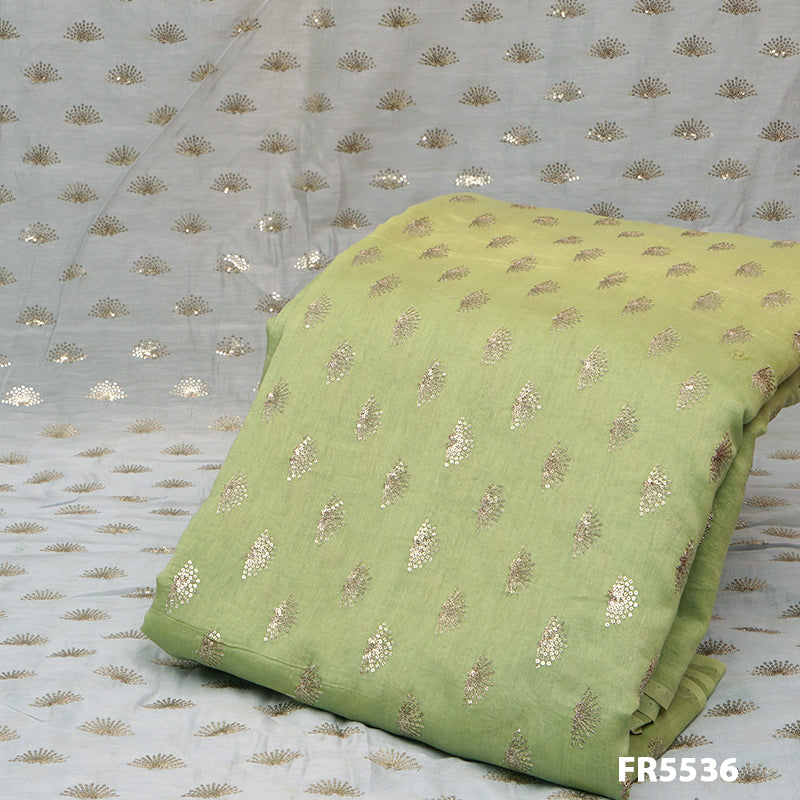 Embroidered Zari Sequins Chanderi Silk Fabric-FR5536