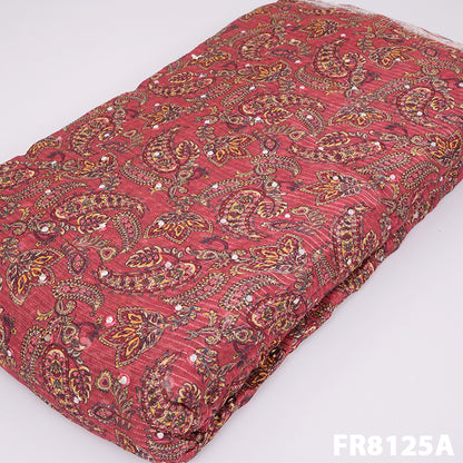 Embroidered Faux Mirror Georgette fabric-FR8125