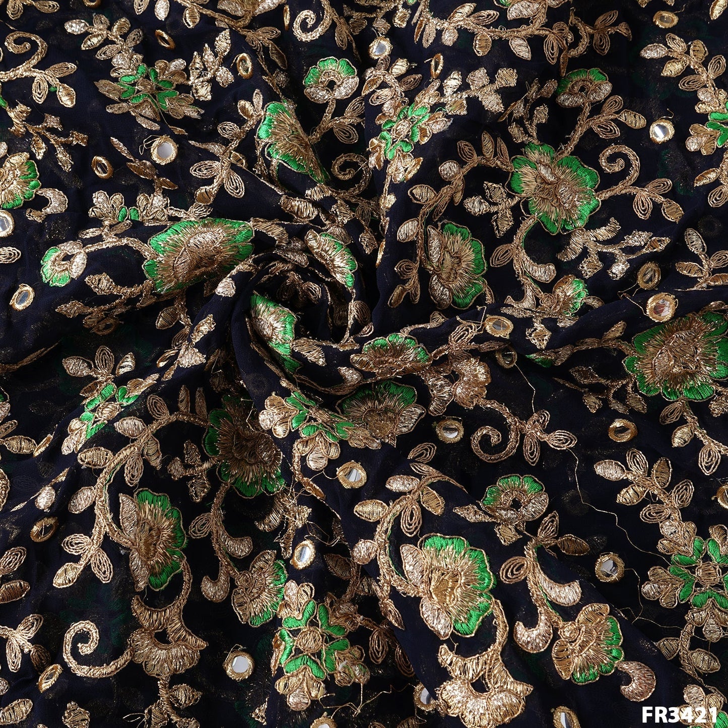 Embroidered Faux Mirror Georgette Fabric-FR3421