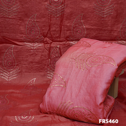 Embroidered Sequins Pure Silk Fabric-FR5460